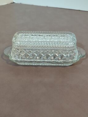 Vintage Anchor Hocking Wexford Clear Pressed Glass Covered Butter Dish